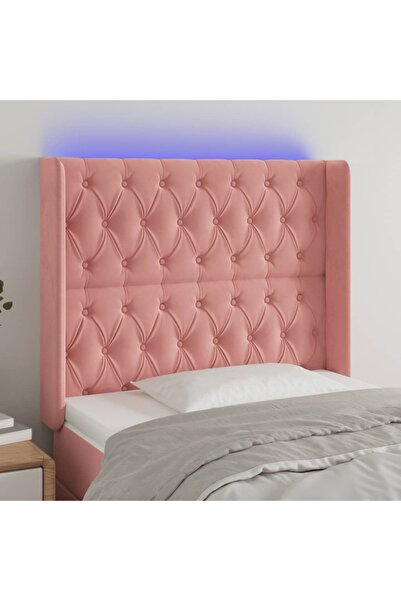 Concept Tăblie de pat cu LED, roz, 103x16x118/128 cm, catifea