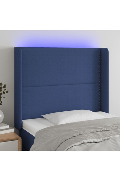 Concept Tăblie de pat cu LED, albastru, 103x16x118/128 cm, textil