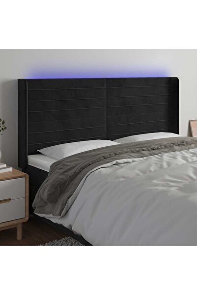 Concept Tăblie de pat cu LED, negru, 163x16x118/128 cm, catifea