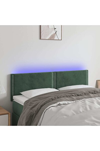 Concept Tăblie de pat cu LED, verde închis, 144x5x78/88 cm, catifea