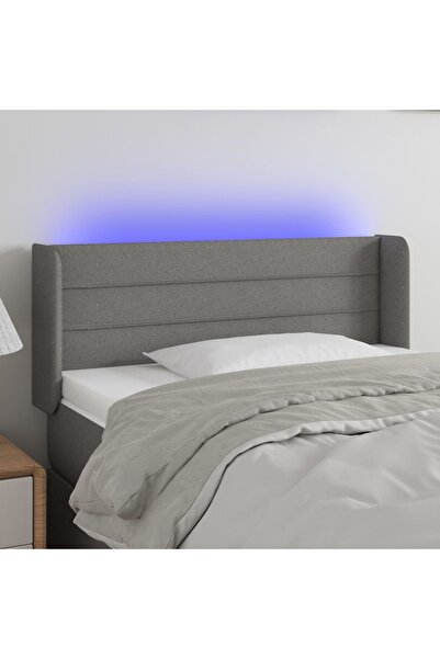 Concept Tăblie de pat cu LED, gri închis, 103x16x78/88 cm, textil