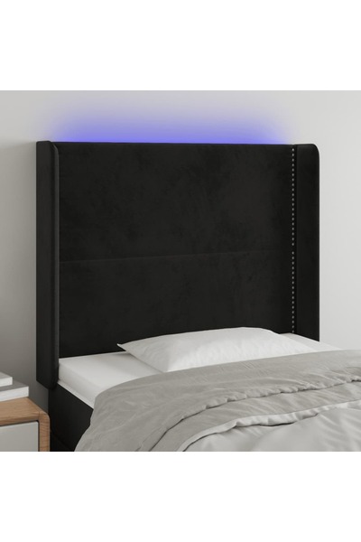 Concept Tăblie de pat cu LED, negru, 93x16x118/128 cm, catifea