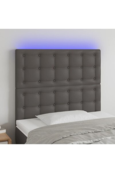 Concept Tăblie de pat cu LED, gri, 100x5x118/128 cm, piele ecologică