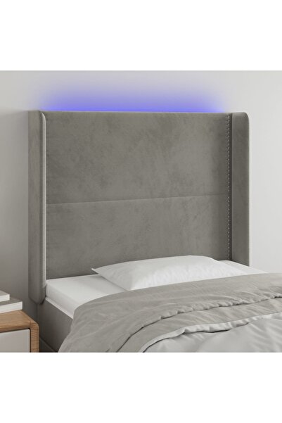 Concept Tăblie de pat cu LED, gri deschis, 83x16x118/128 cm, catifea