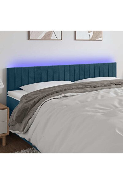 Concept Tăblie de pat cu LED, albastru închis, 160x5x78/88 cm, catifea