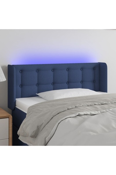 Concept Tăblie de pat cu LED, albastru, 83x16x78/88 cm, textil