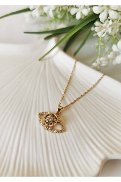 Halley Concept قلادة نسائية ذهبية لامعة على شكل عين الشر مرصّع بالأحجار