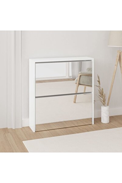 Concept Pantofar cu oglindă, 2 niveluri, alb extralucios, 63x17x67 cm