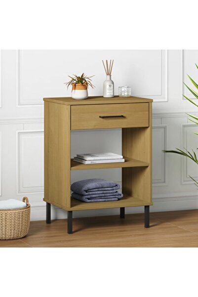 Concept Dulap consolă cu picioare metalice „OSLO”, maro, lemn masiv pin