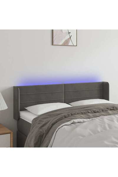 Concept Tăblie de pat cu LED, gri închis, 147x16x78/88 cm, catifea