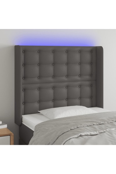 Concept Tăblie de pat cu LED, gri , 93x16x118/128 cm, piele ecologică