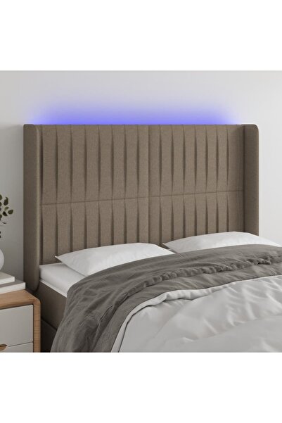 Concept Tăblie de pat cu LED, gri taupe, 147x16x118/128 cm, textil