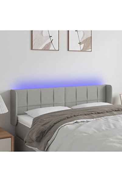 Concept Tăblie de pat cu LED, gri deschis, 147x16x78/88 cm, textil