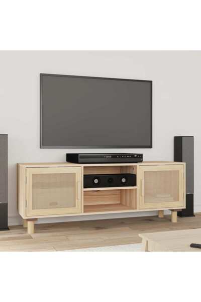 Concept Comodă TV, maro, 105x30x40 cm lemn masiv pin și ratan