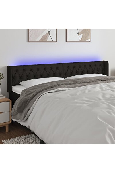 Concept Tăblie de pat cu LED, negru, 183x16x78/88 cm, textil