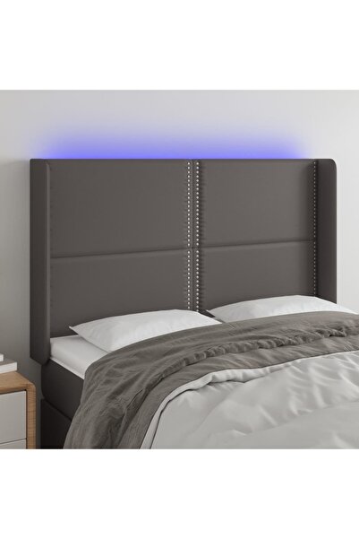 Concept Tăblie de pat cu LED, gri, 147x16x118/128 cm, piele ecologică