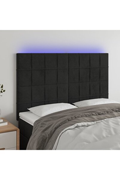 Concept Tăblie de pat cu LED, negru, 144x5x118/128 cm, catifea