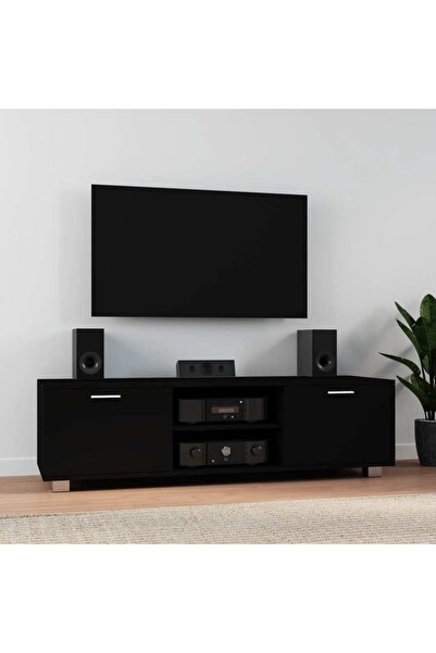 Concept Comodă TV, negru, 140x40,5x35 cm, lemn prelucrat