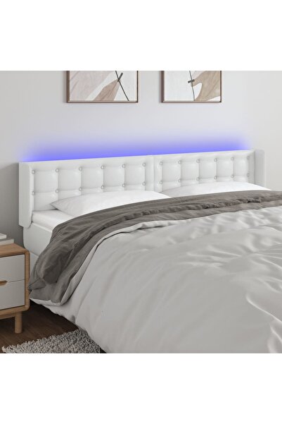 Concept Tăblie de pat cu LED, alb, 183x16x78/88 cm, piele ecologică