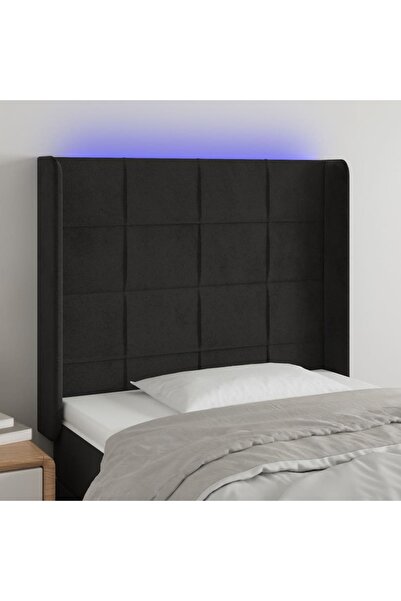 Concept Tăblie de pat cu LED, negru, 83x16x118/128 cm, catifea