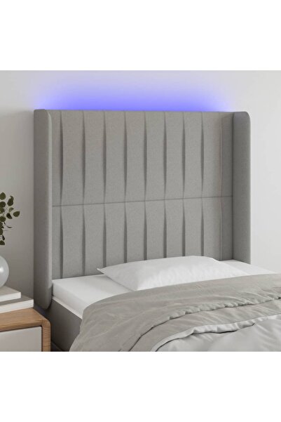 Concept Tăblie de pat cu LED, gri deschis, 93x16x118/128 cm, textil