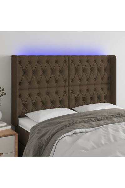 Concept Κεφαλάρι LED, σκούρο καφέ, 147x16x118/128 cm, ύφασμα