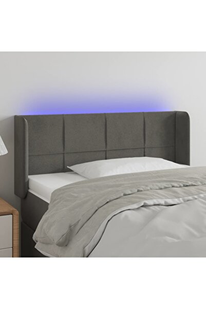 Concept Tăblie de pat cu LED, gri închis, 103x16x78/88 cm, catifea
