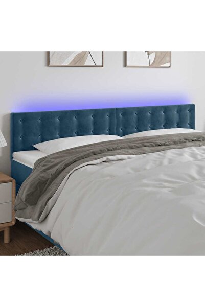 Concept Tăblie de pat cu LED, albastru închis, 160x5x78/88 cm, catifea