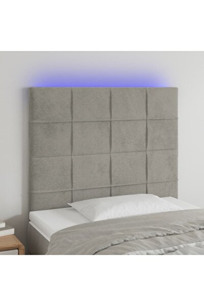 Concept Tăblie de pat cu LED, gri deschis, 80x5x118/128 cm, catifea