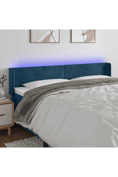 Concept Tăblie de pat cu LED, albastru închis, 183x16x78/88 cm, catifea