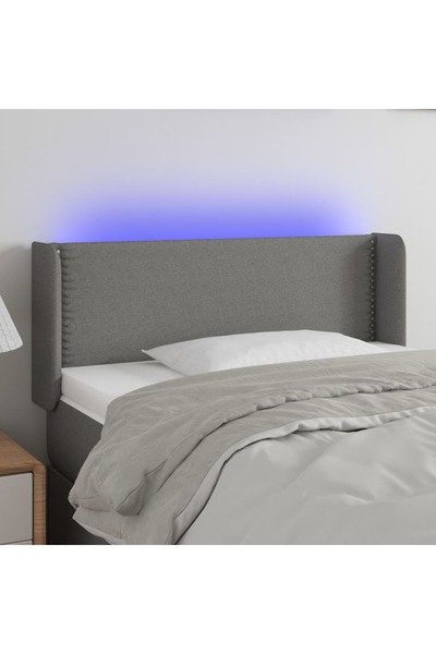 Concept Tăblie de pat cu LED, gri închis, 93x16x78/88 cm, textil