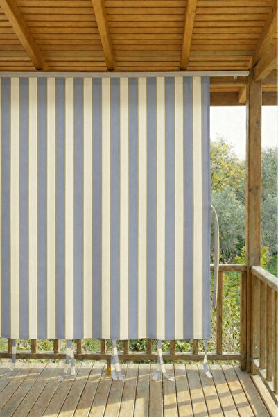 SHY TEKSTİL GRİ-KREM Kornişli Su Geçirmez Rüzgâr Dayanımlı Pilesiz Balkon Per...