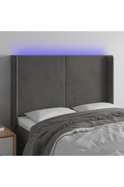 Concept Tăblie de pat cu LED, gri închis, 147x16x118/128 cm, catifea