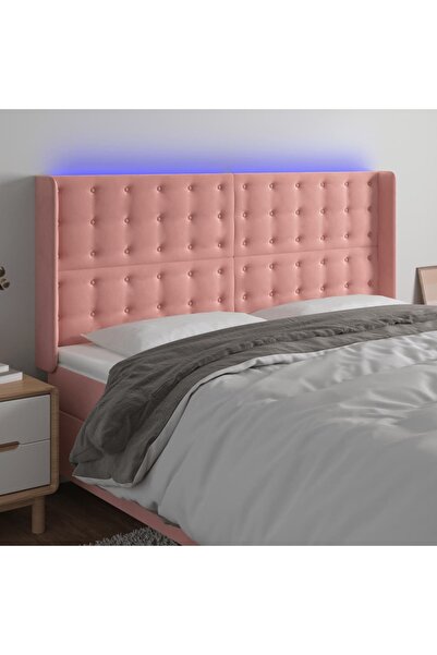 Concept Tăblie de pat cu LED, roz, 163x16x118/128 cm, catifea