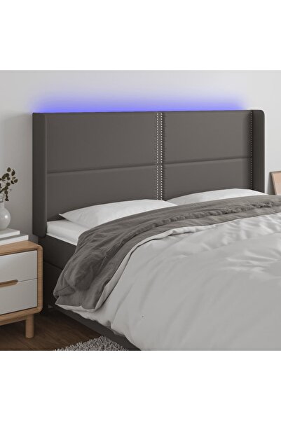 Concept Tăblie de pat cu LED, gri, 183x16x118/128 cm, piele ecologică