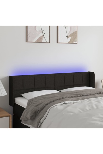 Concept Tăblie de pat cu LED, negru, 147x16x78/88 cm, textil