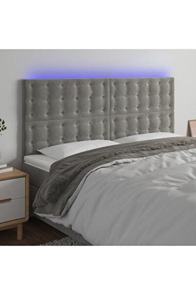 Concept Tăblie de pat cu LED, gri deschis, 200x5x118/128 cm, catifea