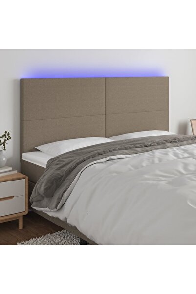 Concept Tăblie de pat cu LED, gri taupe, 160x5x118/128 cm, textil