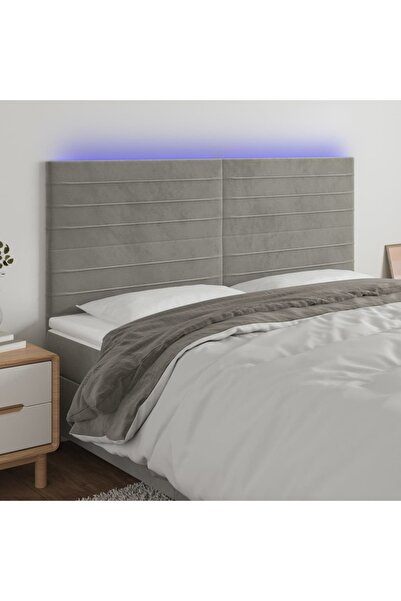 Concept Tăblie de pat cu LED, gri deschis, 200x5x118/128 cm, catifea