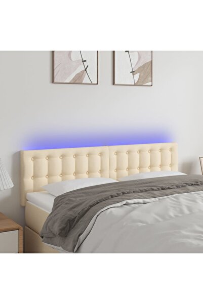 Concept Tăblie de pat cu LED, crem, 144x5x78/88 cm, textil