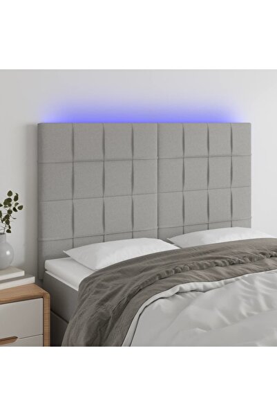 Concept Tăblie de pat cu LED, gri deschis, 144x5x118/128 cm, textil