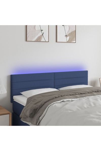 Concept Tăblie de pat cu LED, albastru, 144x5x78/88 cm, textil