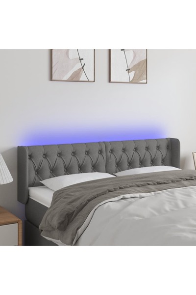 Concept Tăblie de pat cu LED, gri închis, 147x16x78/88 cm, textil