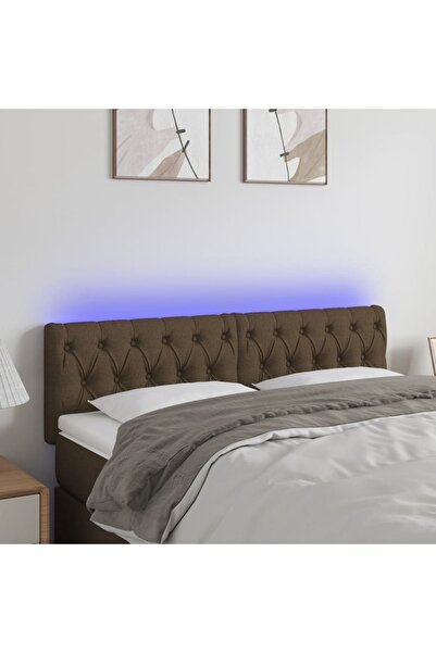 Concept Tăblie de pat cu LED, maro închis, 160x7x78/88 cm, textil