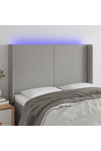 Concept Tăblie de pat cu LED, gri deschis, 147x16x118/128 cm, textil