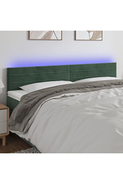 Concept Tăblie de pat cu LED, verde închis, 160x5x78/88 cm, catifea