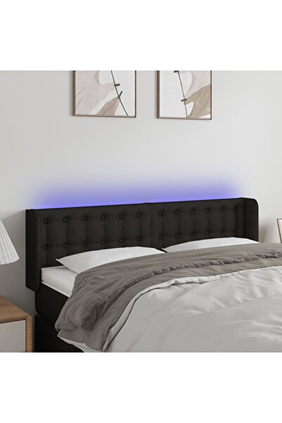 Concept Tăblie de pat cu LED, negru, 147x16x78/88 cm, textil