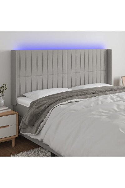 Concept Tăblie de pat cu LED, gri deschis, 183x16x118/128 cm, textil