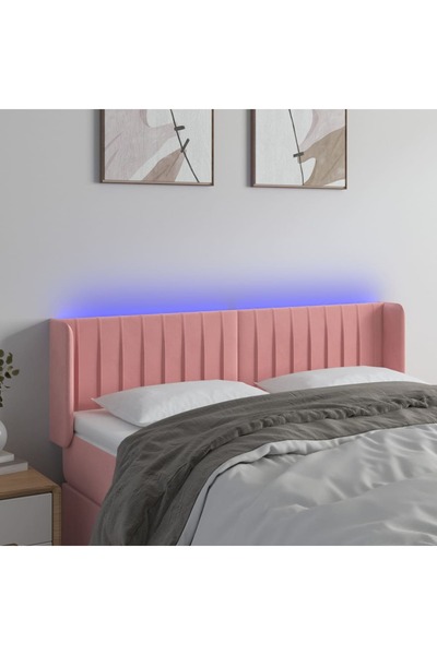 Concept Tăblie de pat cu LED, roz, 147x16x78/88 cm, catifea