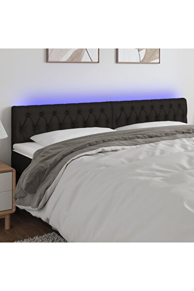 Concept Tăblie de pat cu LED, negru, 180x7x78/88 cm, textil